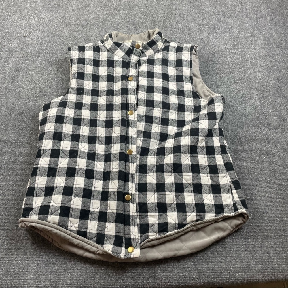 JEN & CO Women’s Quilted Black Gingham/Grey Reversible Vest size: XXL - Picture 2 of 10